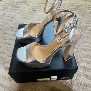Badgley Mischka Silver Platform Heels